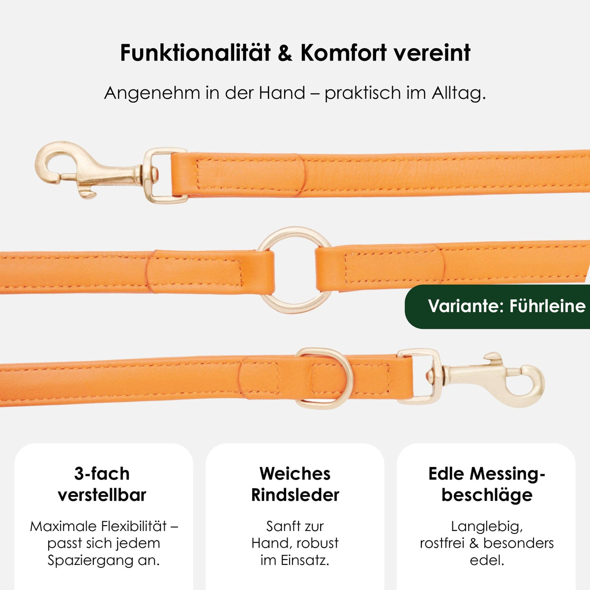 William Walker Kožené vodítko pro psa Amber (oranžové)